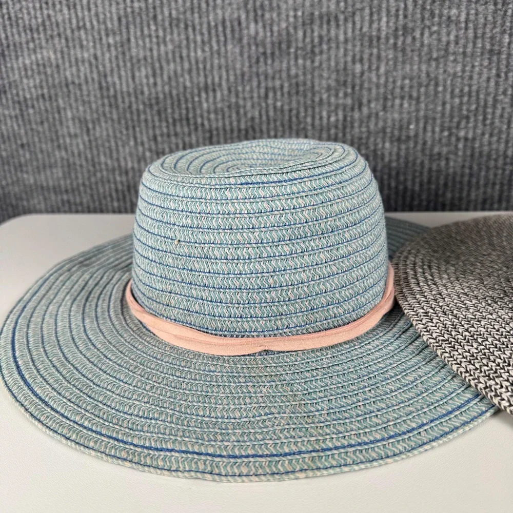 Janie and Jack Toddler Girls Straw Sun Hat Set 2-Pack Black Blue Bow 2T 3‎